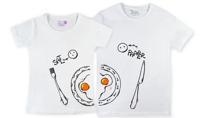 Прикольные футболки: парные - Соль, Перец, Яичница